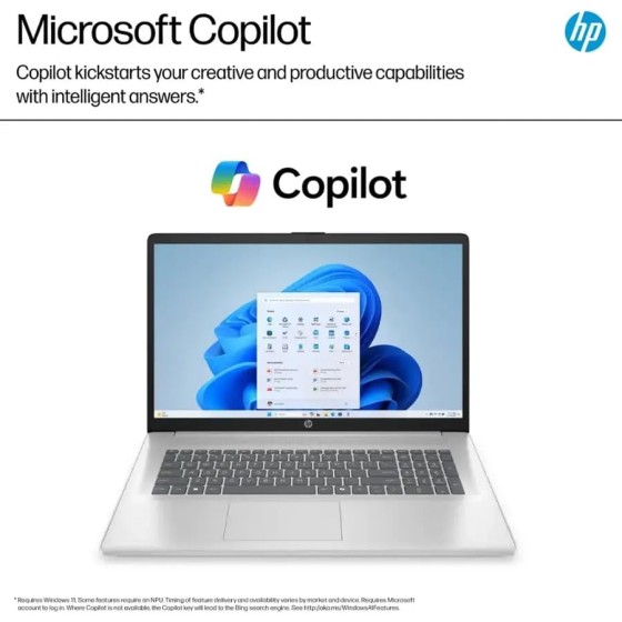 HP 2025 17.3" HD+ Laptop, with Free Lifetime Microsoft Office 2024, Intel Core i3-N305, 8GB RAM, 1TB SSD, Intel UHD Graphics, Windows 11 Pro, Natural Silver, Wi-Fi 6, Copilot, with USB Hub & Pouch