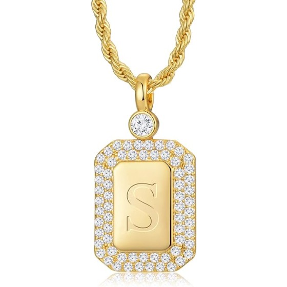 Gold Initial Necklaces for Women, Letter Necklace for Her Birthday Yellow Gold Initial Pendant Necklace with Rope Chain, Women Jewelry Gifts for Her Wife Girlfriend(24K Real Gold Filled)