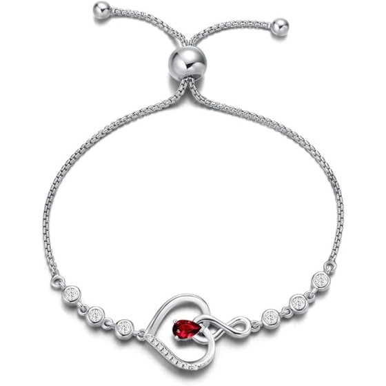 AGVANA Heart Birthstone Bracelets for Women Sterling Silver Genuine or Created Gemstone Tennis Bracelet Infinity Love Jewelry Anniversary Birthday Gifts for Wife Mom Women