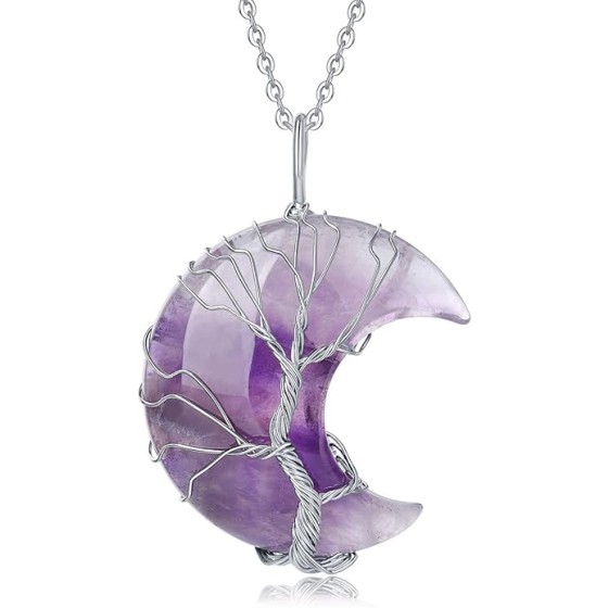 XIANNVXI Necklaces for Women Crescent Moon Pendant Necklace Tree of Life Wire Wrapped Crystal Necklaces Natural Gemstone Quartz Jewelry for Women Men