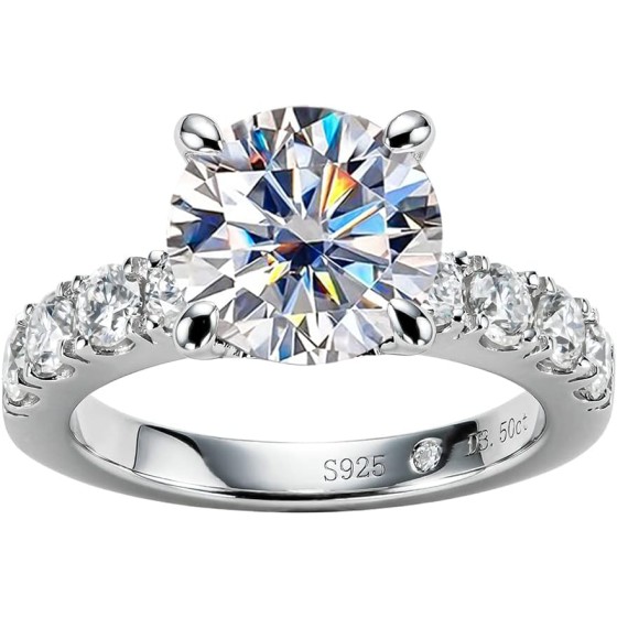 AnuClub Moissanite Engagement Ring, Total 4.3cttw D Color Round/Oval/Asscher Cut, 925 Sterling Silver Promise Anniversary Rings for Women, Elegant Gift Packed