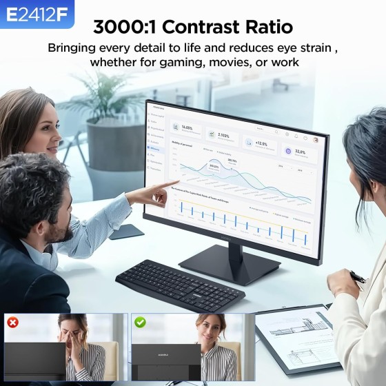 KOORUI 24-inch Computer Monitor Full HD 1920 x 1080p 100Hz VA Display 3000:1 Contrast Ratio with HDMI VGA, Three-Sided Slim Bezels, Freesync, 100 x 100 mm VESA Mountable, Ergonomic Tilt, Black