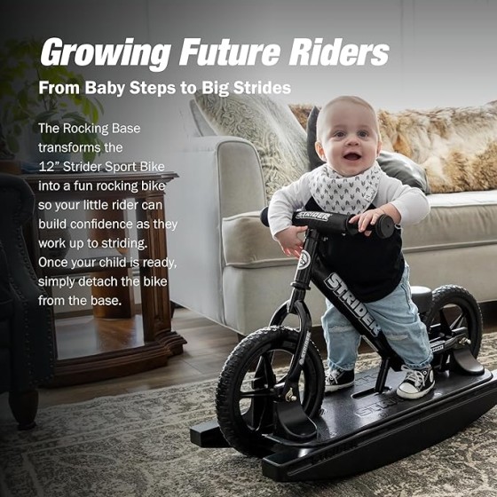 Strider 12” Sport Bike (Pink) + Rocking Base - Helps Teach Baby How to Ride a Balance Bicycle - for Kids 6 Months to 4 Years - Easy Assembly & Adjustments
