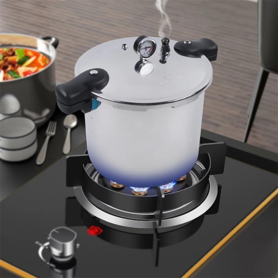 23-Quart Large Capacity Pressure Cooker and Cookware with Pressure Gauge Release Valve Silver