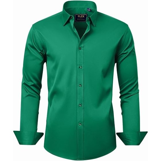 J.VER Men's Dress Shirts Solid Long Sleeve Stretch Wrinkle-Free Formal Shirt Business Casual Button Down Shirts