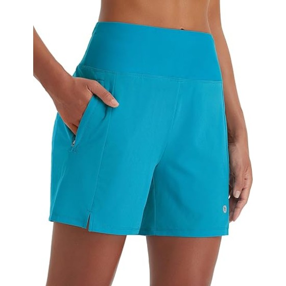 Baleaf Women's 5" Swim Shorts High Waisted Quick Dry Swimming Bottom Boxer Liner Board Beach Shorts with Zipper Pockets