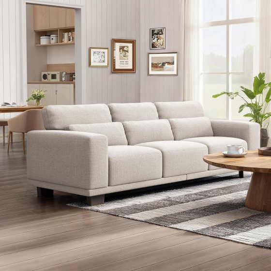 Marsail 89" Sofa, 3 Seater Couch for Living Room, Modern Sofa with Deep Seats Supportive Cushion and Wide Armrests, Easy to Clean with Removable Covers, Linen Fabric