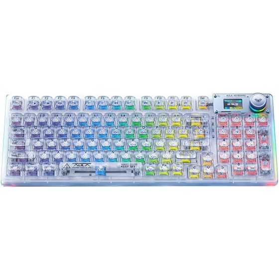 AULA F98 Pro Wireless Mechanical Keyboard with Transparent Keycaps,Hot-swappable,Pre-lubed Linear Switches,Gasket Structure,RGB Backlit,OLED Screen,BT5.0/2.4G/USB-C Wired Computer Keyboard