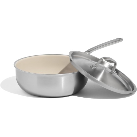 Made In Cookware - 3 QT Ceramic Non Stick Saucier with Lid - 5-Ply Stainless Clad with Stay-Cool Handle - Professional Cookware - Crafted in Italy - Induction Compatible