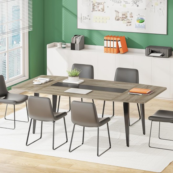 Tribesigns 6FT Conference Table, 70.86L x 35.43W x 29.52H Inches Boat Shaped Meeting Table, Modern Seminar Table for Office Meeting Conference Room (Light Wood Grain, 6ft)