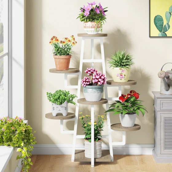 Tribesigns 7 Tier Plant Stand Indoor, Tall Plant Shelf for Multiple Plants, Wooden Corner Plant Pots Holder Rack Flower Stand Shelf Planter Organizer for Living Room Balcony Garden, Beige Brown