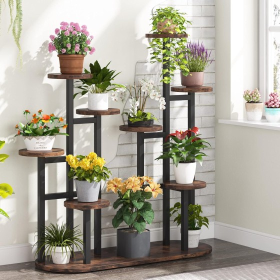 Tribesigns Plant Stand Indoor, Multi-Tiered 11 Potted Plant Shelf Flower Stands, Tall Plant Rack Display Holder Planter Organizer for Garden Balcony Living Room, Rustic Brown