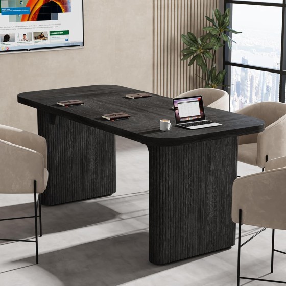 Tribesigns 5 ft Conference Table, Modern Rectangular Meeting Seminar Table with Double Pedestal, 62-Inch Large Boardroom Table for Office