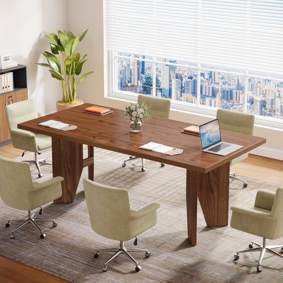 Tribesigns 5.3ft Conference Table for 4-6 People, Rectangular Conference Room Table, Large Wooden Meeting Table for Office, Brown