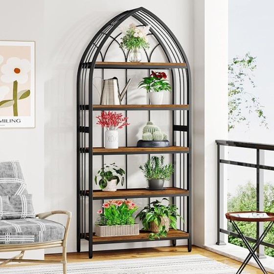 Tribesigns 5-Tier Indoor Plant Stand, 74.8-Inch Tall, Industrial Wood & Metal Plant Shelf for Indoor, Balcony, Garden (Rustic Brown & Black)