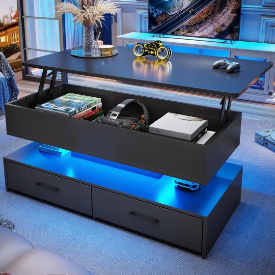 SEDETA 40" Lift Top Coffee Table, Coffee Tables with Storage for Living Room, Small Coffee Table with 2 Drawers & LED Light for Dining Reception Room