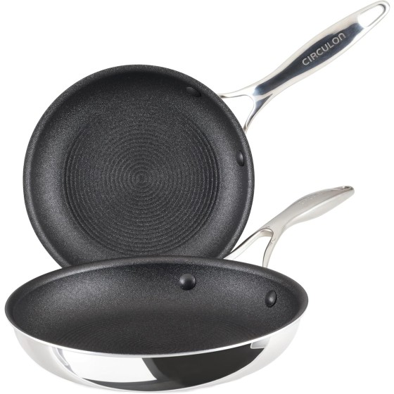 Circulon C1 Series Clad Stainless Steel with ScratchDefense Technology Cookware Nonstick Induction Frying Pans/Skillets, Metal Utensil Safe, 8.5 Inch and 10 Inch, Polished Stainless Steel