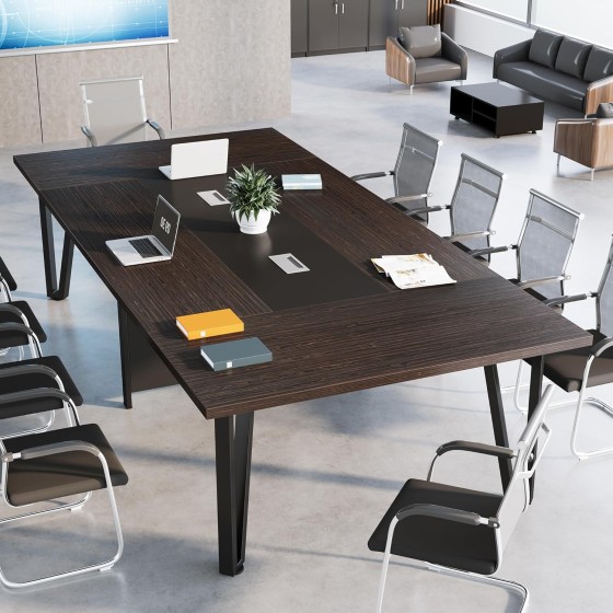 Tribesigns 8FT Conference Table with Cable Grommets for Meeting Room, 12 People Rectangle Seminar Table Large Boardroom Tables for Office, 94.5W x 47.25D x 29.5H Inch, Black Brown