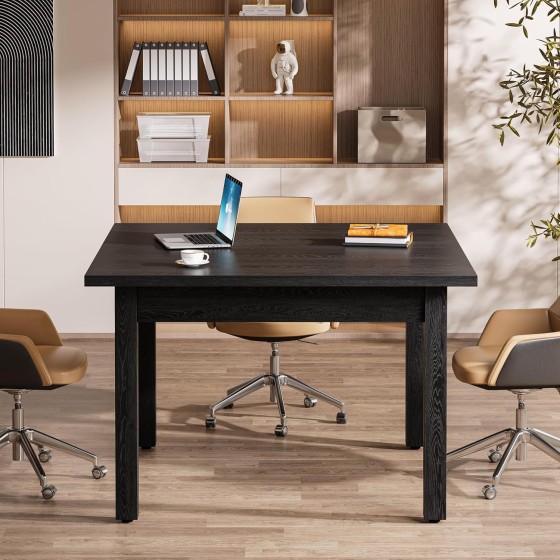 Tribesigns 39.4-Inch Square Conference Table for 4 People, Small Wooden Meeting Room Table with Solid Wood Legs and Thicken Tabletop for Conference Room Seminar Room Boardroom