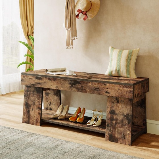 Tribesigns Wooden Entryway Bench, 41" Industrial Entry Bench Seat, Rustic Indoor End of Bed Stool with Storage Capability for Hallway, Bedroom, Living Room, Rustic Brown