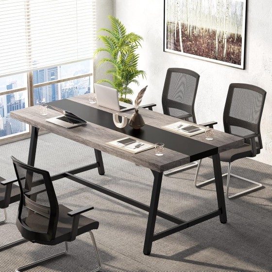 Tribesigns 6FT Rectangle Conference Table, 70.87L x 33.46W x 29.92H Inches Meeting Table for Conference Room, Vintage Wood Office Executive Desk with Strong Metal Frame for 6 People